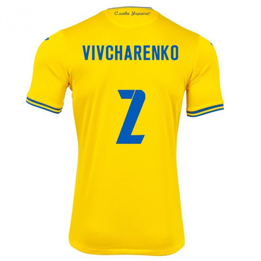 Hombre Camiseta Ucrania Kostyantyn Vivcharenko #2 Amarillo 1ª Equipación 24-26 La Camisa