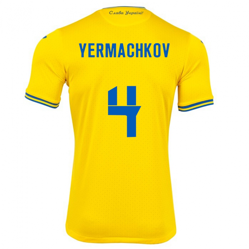 Hombre Camiseta Ucrania Ivan Yermachkov #4 Amarillo 1ª Equipación 24-26 La Camisa