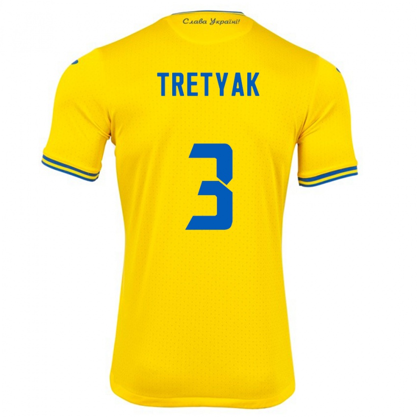 Hombre Camiseta Ucrania Demyan Tretyak #3 Amarillo 1ª Equipación 24-26 La Camisa