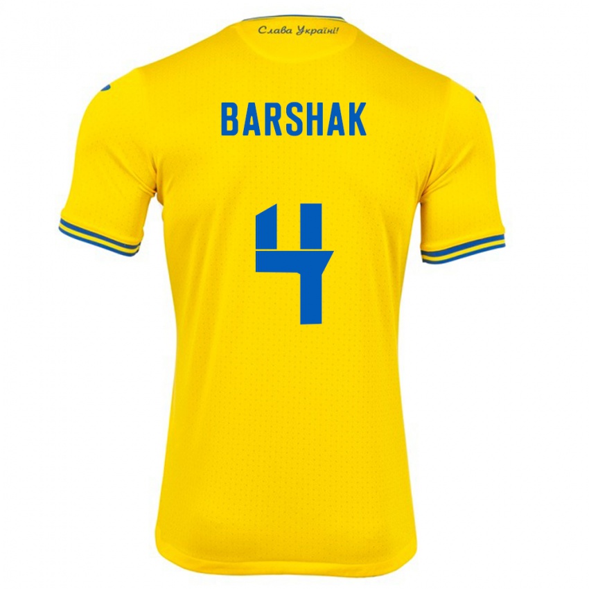 Hombre Camiseta Ucrania Maksym Barshak #4 Amarillo 1ª Equipación 24-26 La Camisa