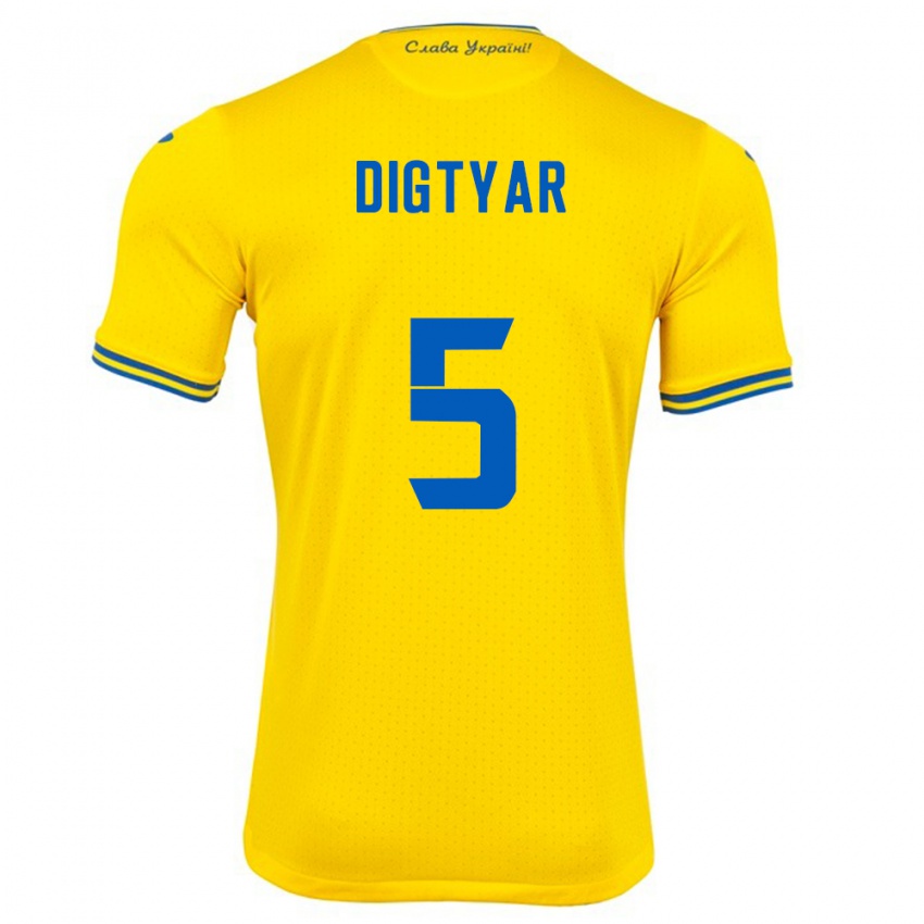 Hombre Camiseta Ucrania Kyrylo Digtyar #5 Amarillo 1ª Equipación 24-26 La Camisa