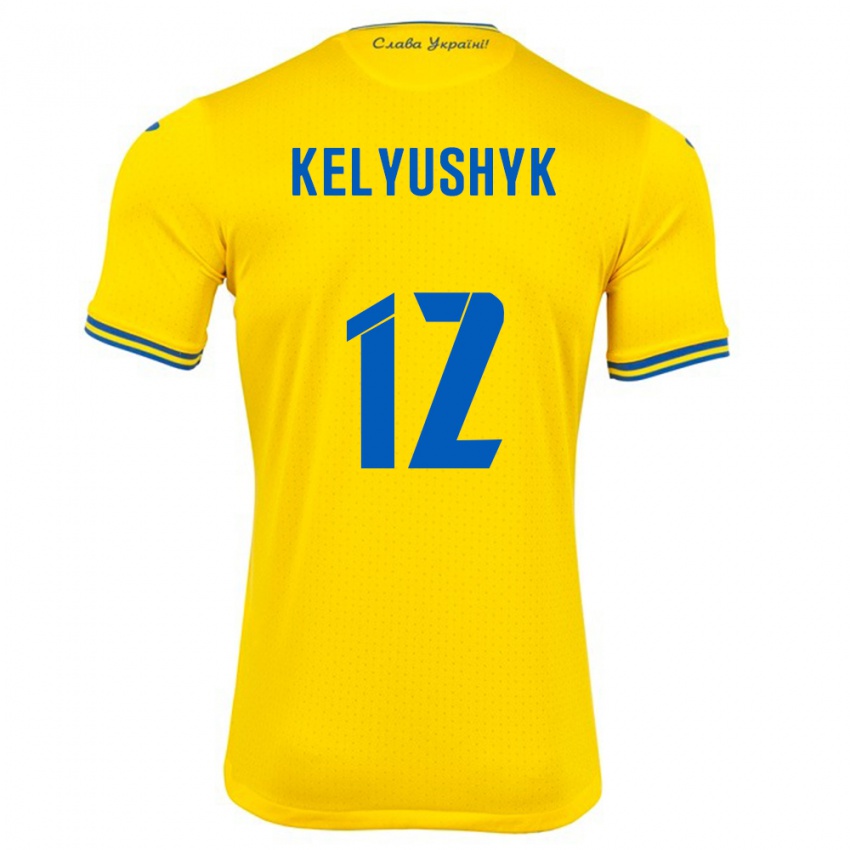 Hombre Camiseta Ucrania Darya Kelyushyk #12 Amarillo 1ª Equipación 24-26 La Camisa