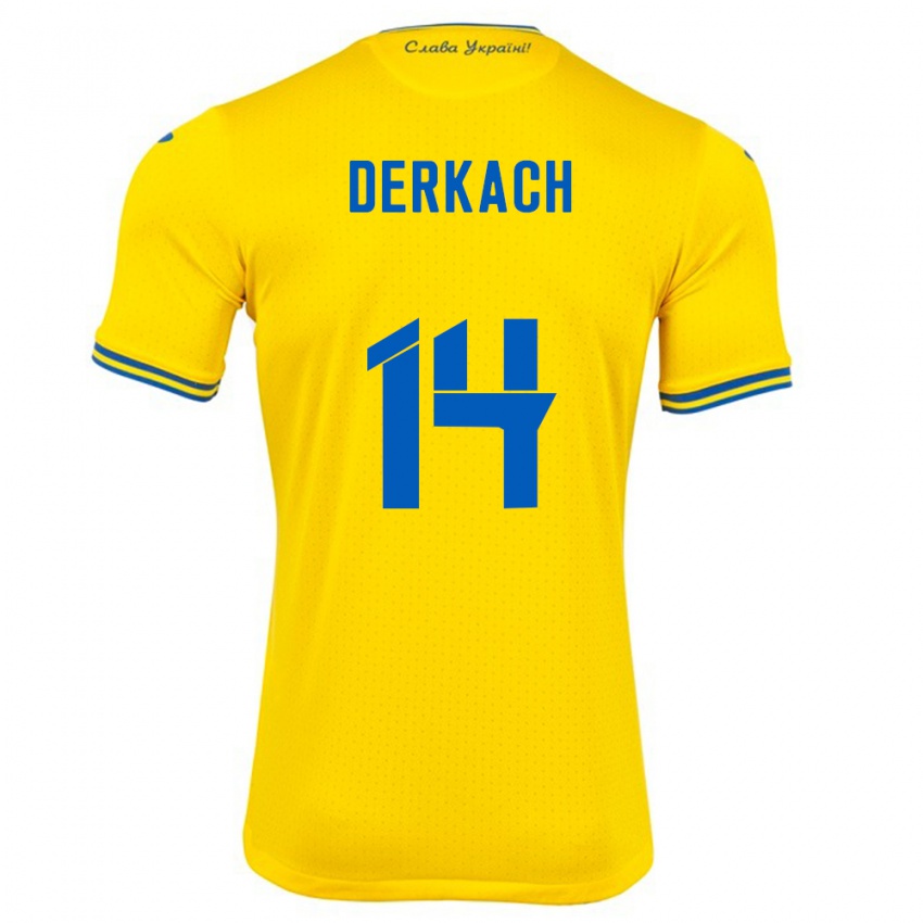 Hombre Camiseta Ucrania Yana Derkach #14 Amarillo 1ª Equipación 24-26 La Camisa