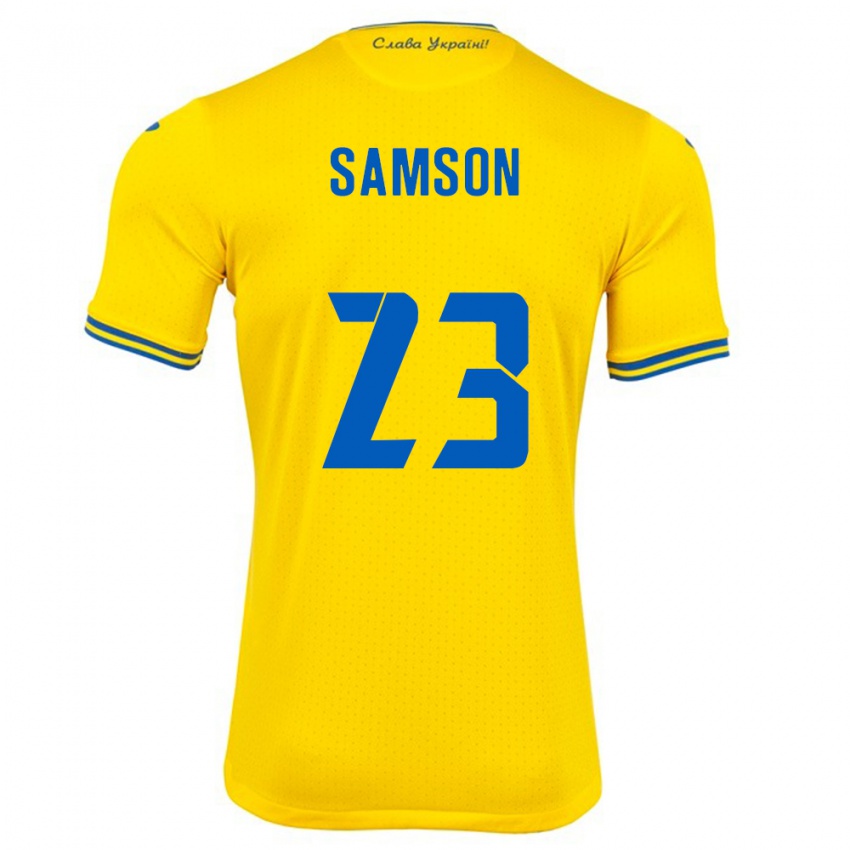 Hombre Camiseta Ucrania Kateryna Samson #23 Amarillo 1ª Equipación 24-26 La Camisa