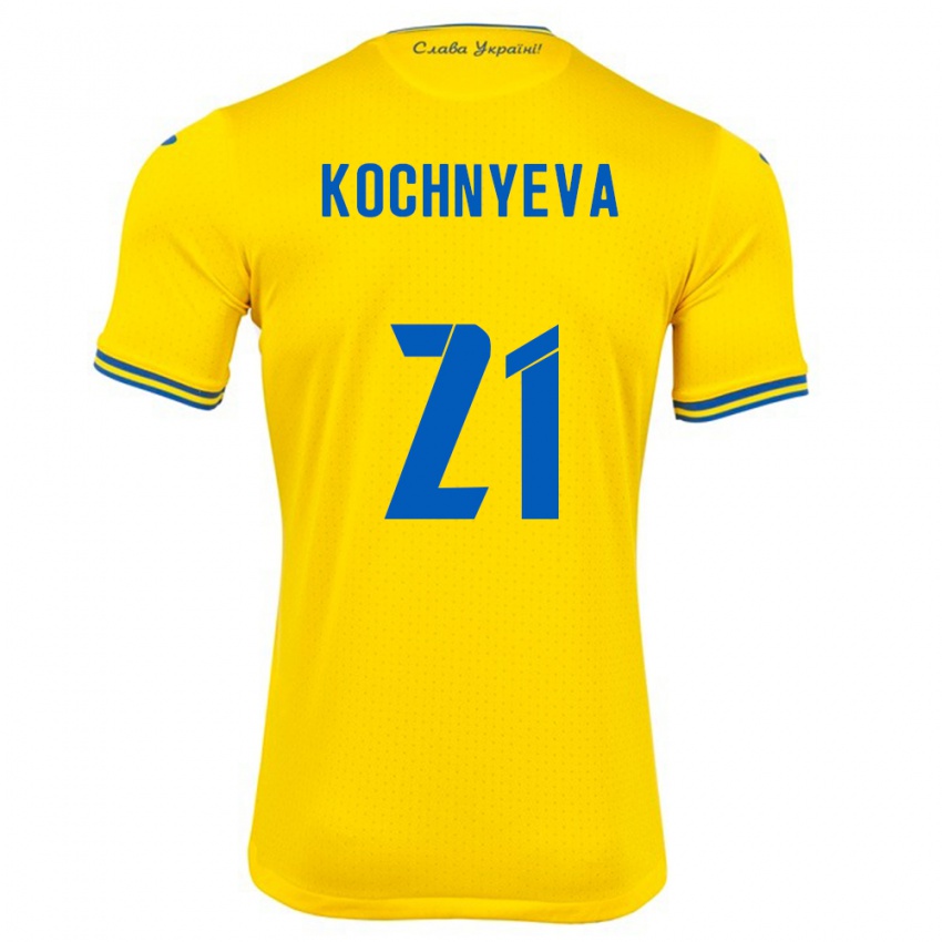 Hombre Camiseta Ucrania Iryna Kochnyeva #21 Amarillo 1ª Equipación 24-26 La Camisa