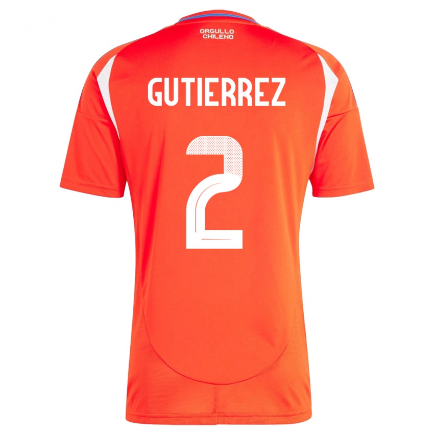 Hombre Camiseta Chile Joaquín Gutiérrez #2 Rojo 1ª Equipación 24-26 La Camisa