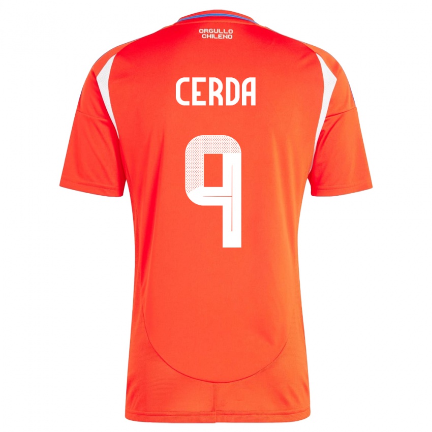 Hombre Camiseta Chile Axel Cerda #9 Rojo 1ª Equipación 24-26 La Camisa