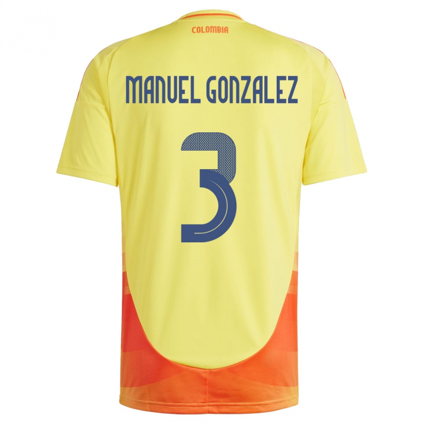 Hombre Camiseta Colombia Carlos Manuel González #3 Amarillo 1ª Equipación 24-26 La Camisa