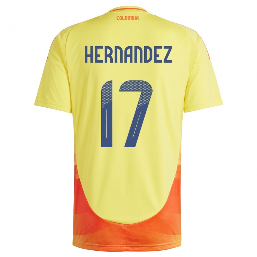 Hombre Camiseta Colombia Jhoan Hernández #17 Amarillo 1ª Equipación 24-26 La Camisa