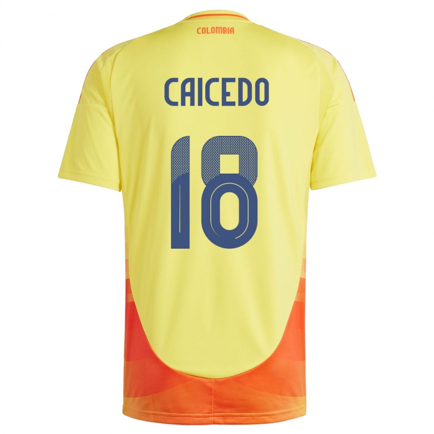 Hombre Camiseta Colombia Linda Caicedo #18 Amarillo 1ª Equipación 24-26 La Camisa