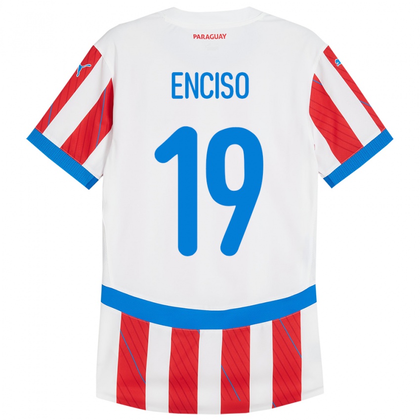 Hombre Camiseta Paraguay Julio Enciso #19 Blanco Rojo 1ª Equipación 24-26 La Camisa