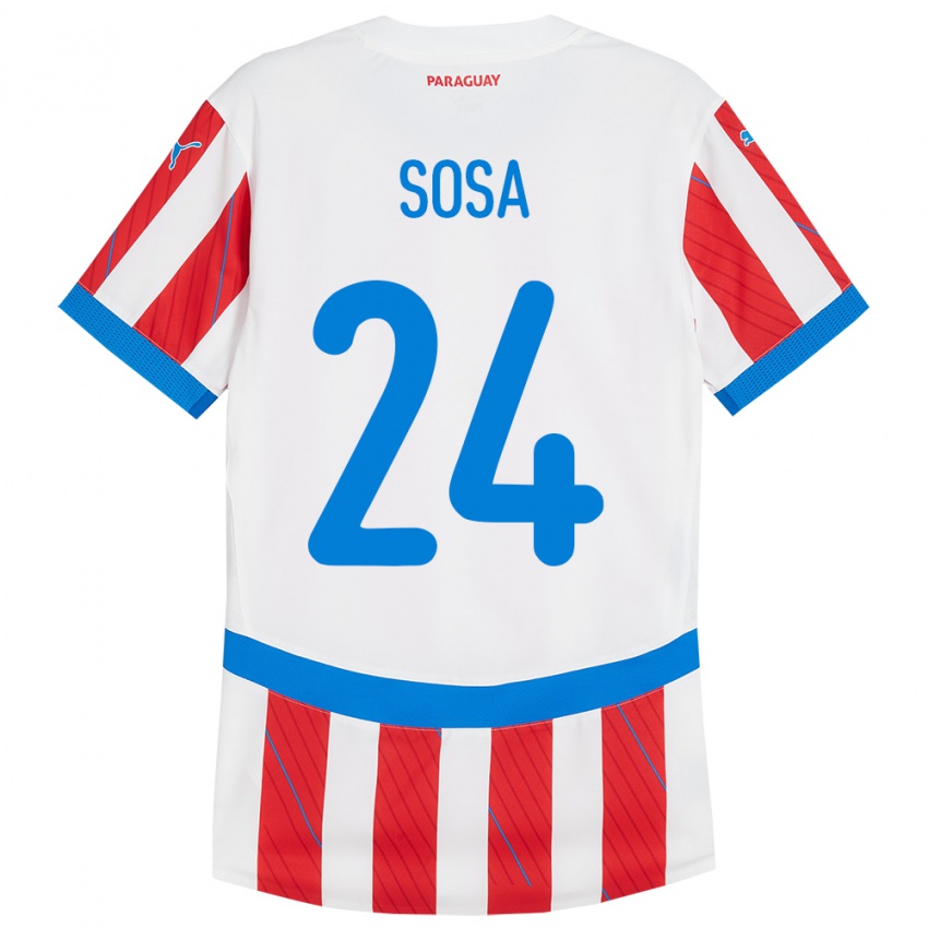 Hombre Camiseta Paraguay Ramón Sosa #24 Blanco Rojo 1ª Equipación 24-26 La Camisa