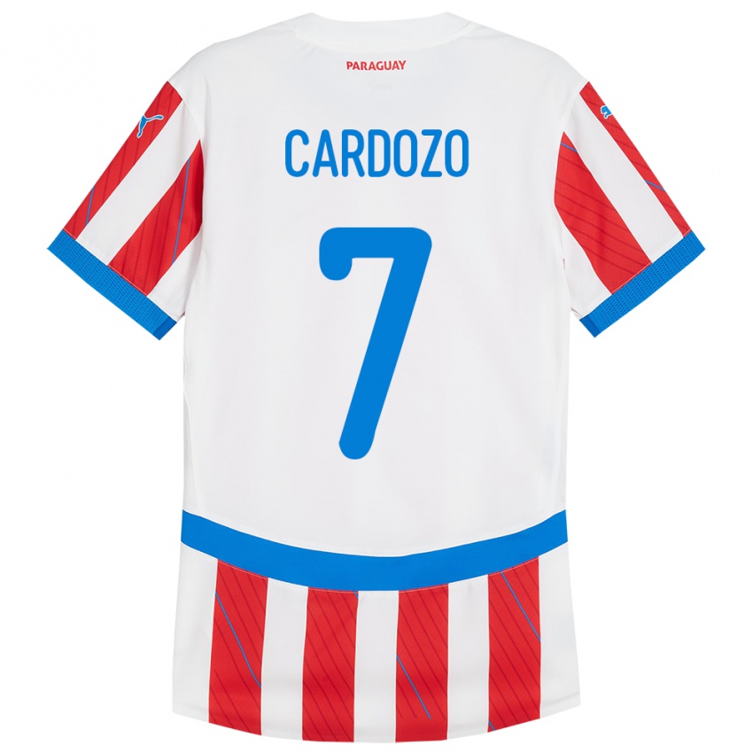 Hombre Camiseta Paraguay Fernando Cardozo #7 Blanco Rojo 1ª Equipación 24-26 La Camisa