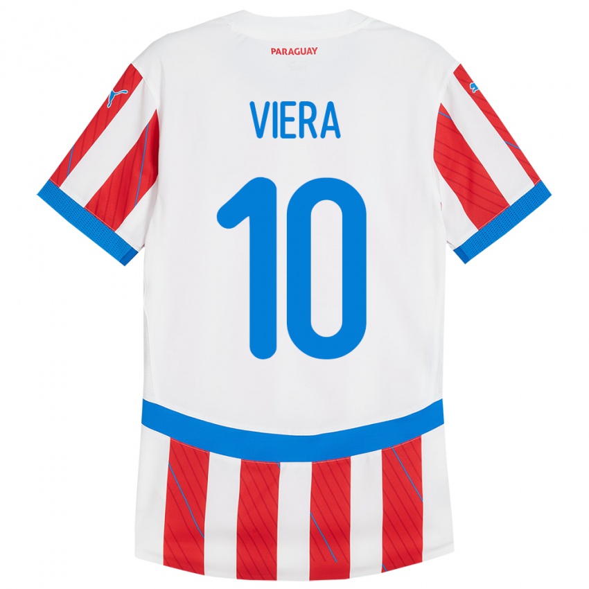 Hombre Camiseta Paraguay Wílder Viera #10 Blanco Rojo 1ª Equipación 24-26 La Camisa