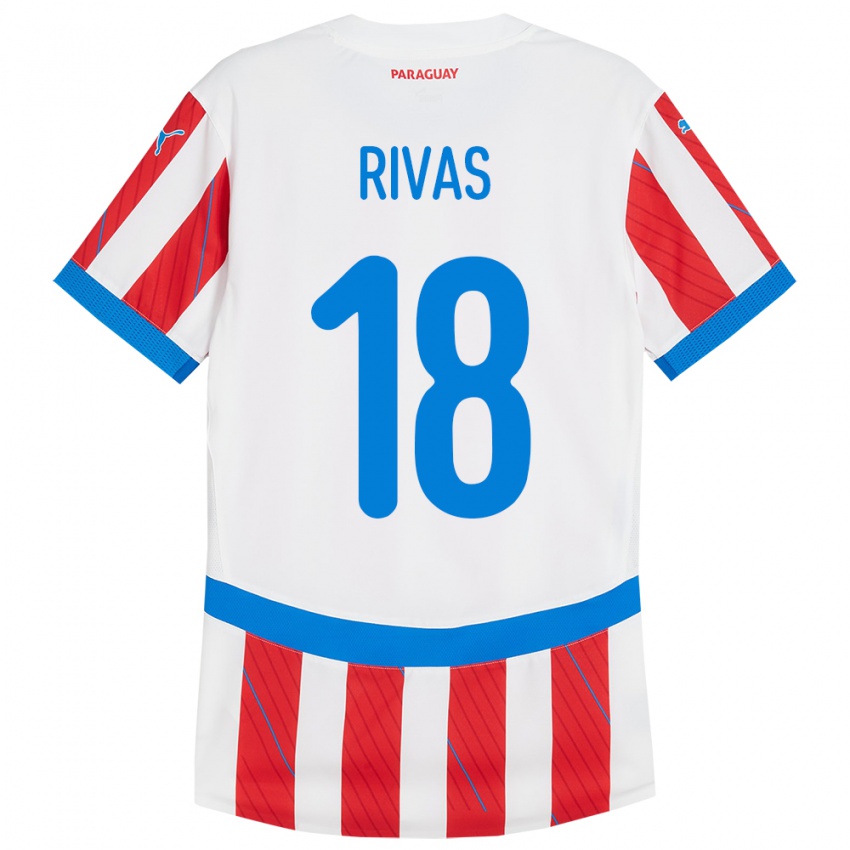 Hombre Camiseta Paraguay Daniel Rivas #18 Blanco Rojo 1ª Equipación 24-26 La Camisa