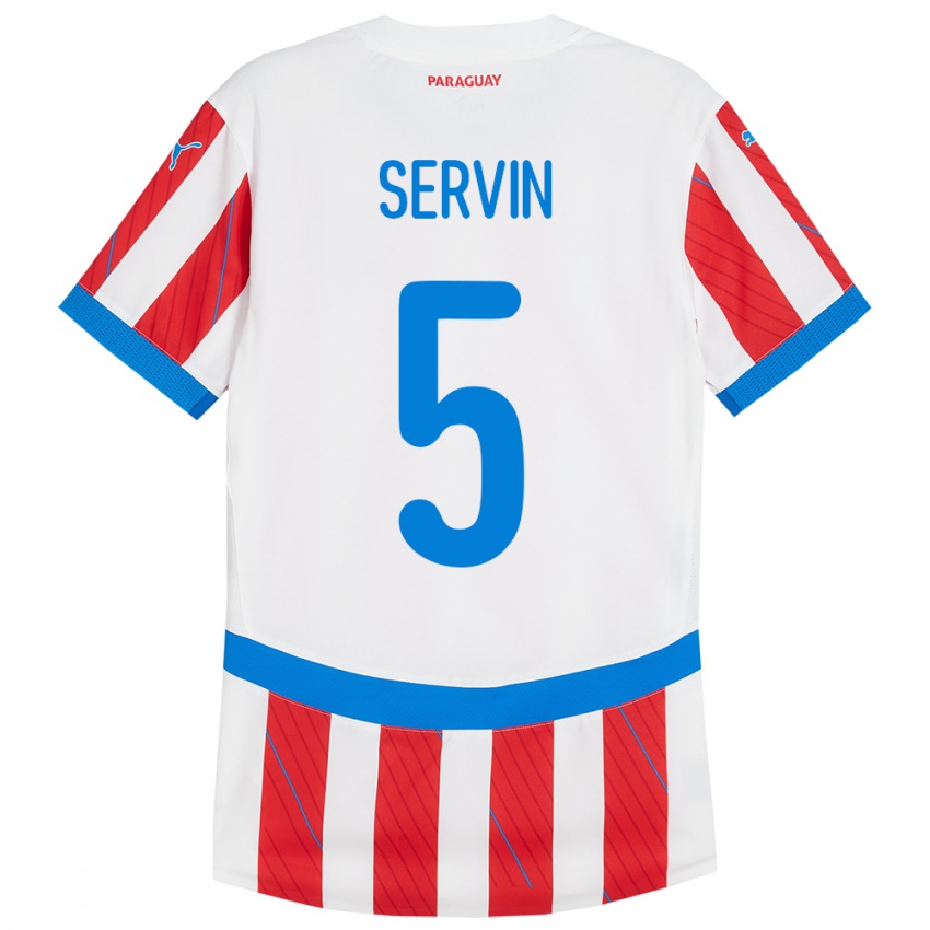 Hombre Camiseta Paraguay Thiago Servín #5 Blanco Rojo 1ª Equipación 24-26 La Camisa
