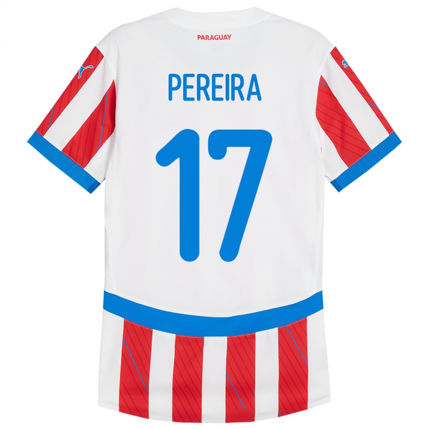 Hombre Camiseta Paraguay Kevin Pereira #17 Blanco Rojo 1ª Equipación 24-26 La Camisa