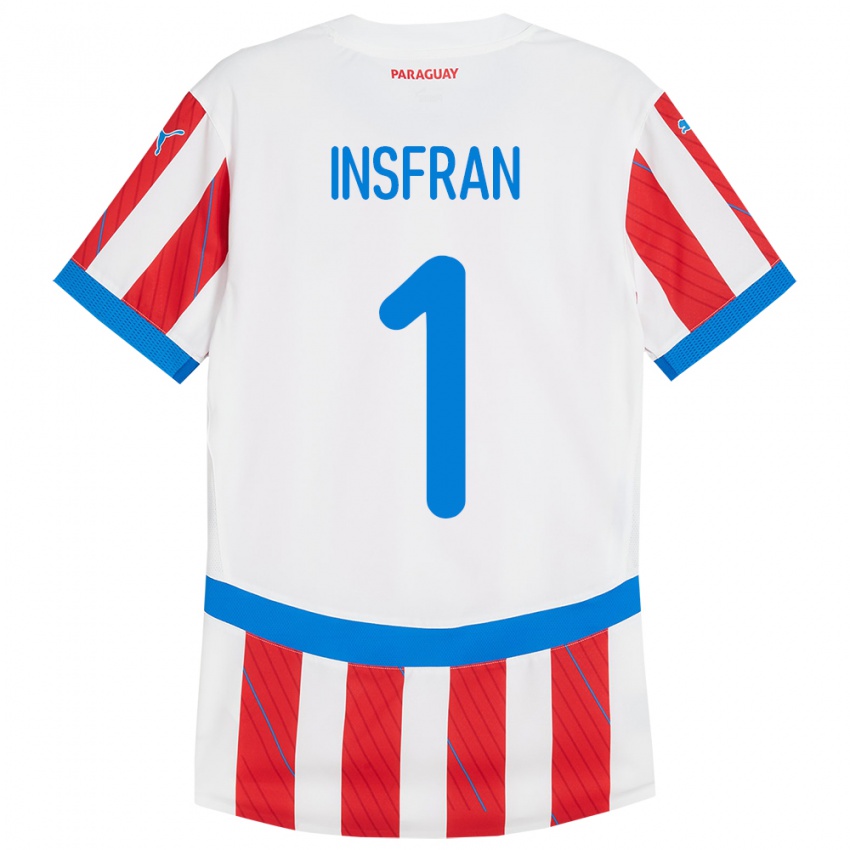 Hombre Camiseta Paraguay Facundo Insfrán #1 Blanco Rojo 1ª Equipación 24-26 La Camisa