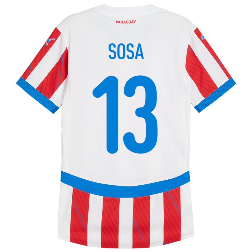 Hombre Camiseta Paraguay Alex Sosa #13 Blanco Rojo 1ª Equipación 24-26 La Camisa