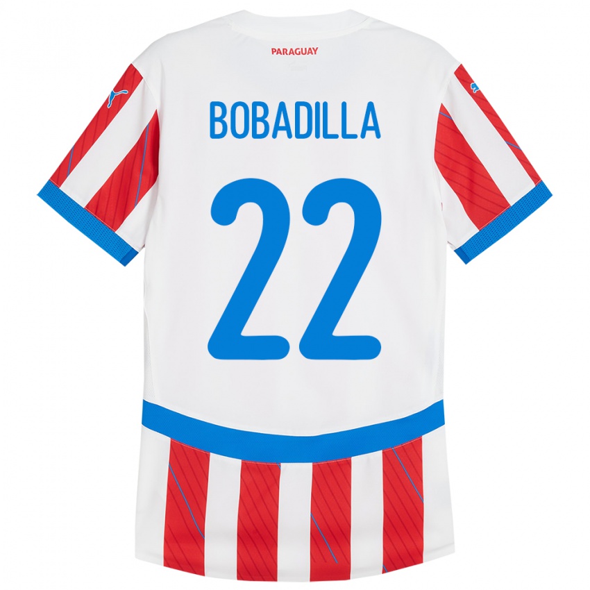 Hombre Camiseta Paraguay Dylan Bobadilla #22 Blanco Rojo 1ª Equipación 24-26 La Camisa