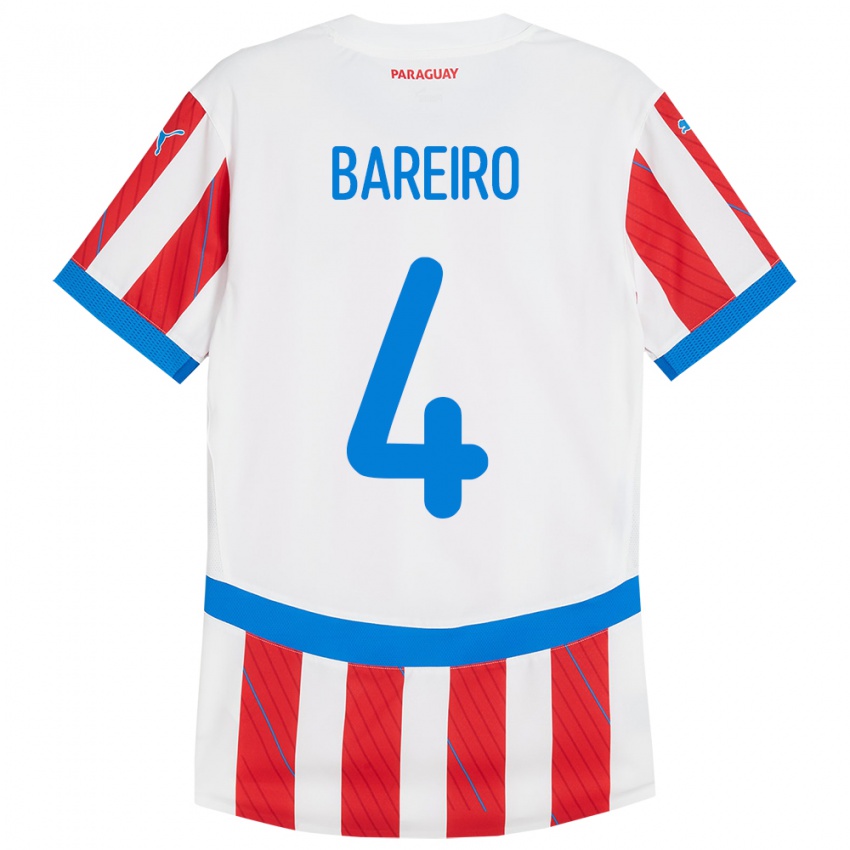 Hombre Camiseta Paraguay Daysy Bareiro #4 Blanco Rojo 1ª Equipación 24-26 La Camisa