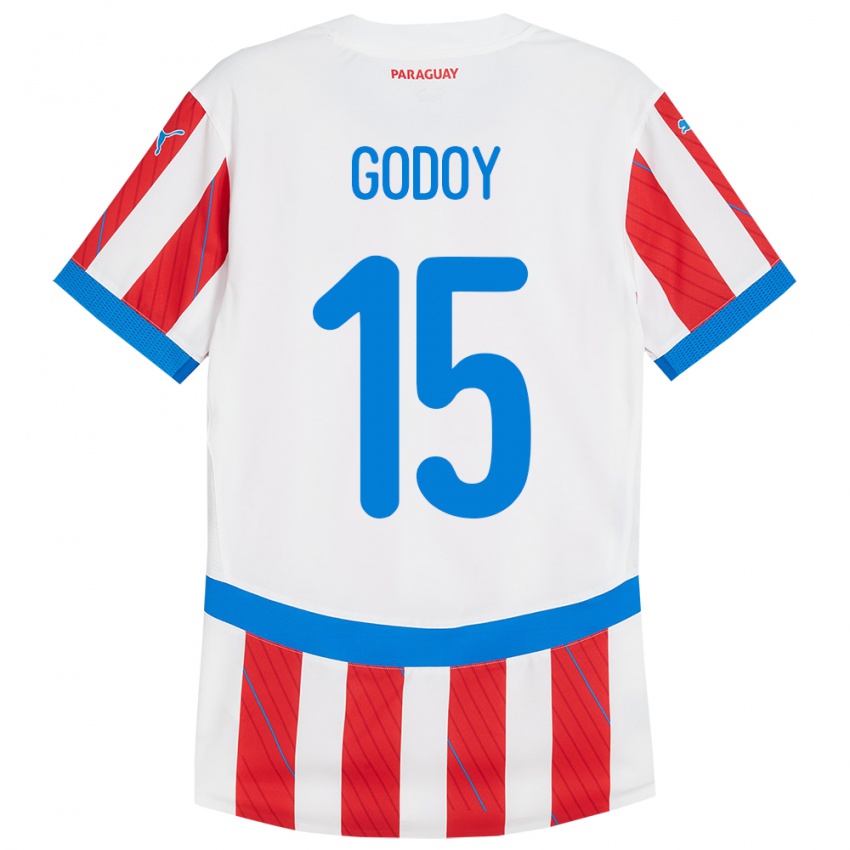 Hombre Camiseta Paraguay Fanny Godoy #15 Blanco Rojo 1ª Equipación 24-26 La Camisa