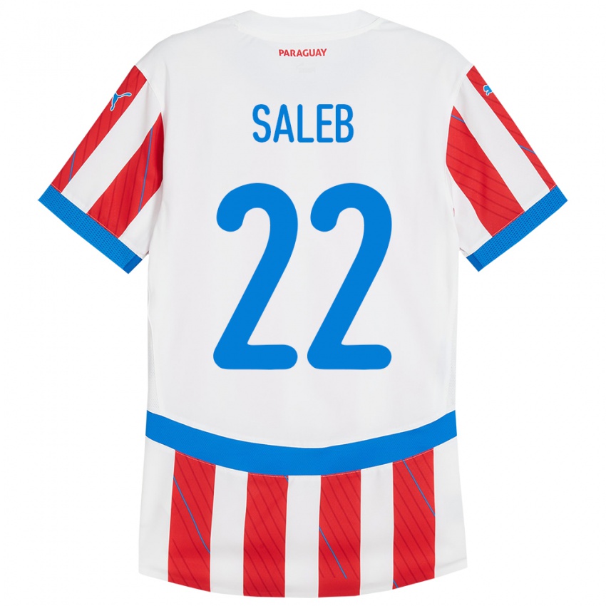 Hombre Camiseta Paraguay Gloria Saleb #22 Blanco Rojo 1ª Equipación 24-26 La Camisa