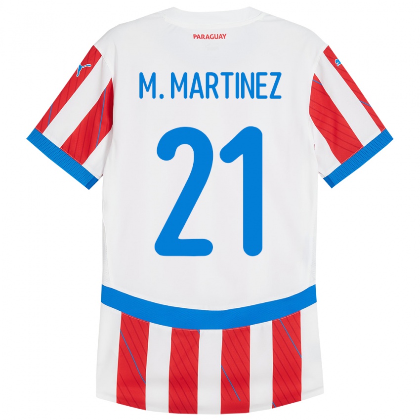 Hombre Camiseta Paraguay María Martínez #21 Blanco Rojo 1ª Equipación 24-26 La Camisa