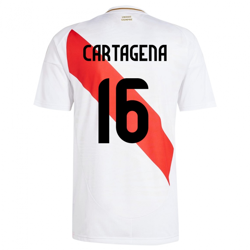 Hombre Camiseta Perú Wilder Cartagena #16 Blanco 1ª Equipación 24-26 La Camisa