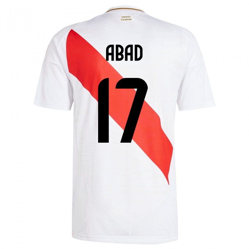 Hombre Camiseta Perú Kelvin Abad #17 Blanco 1ª Equipación 24-26 La Camisa