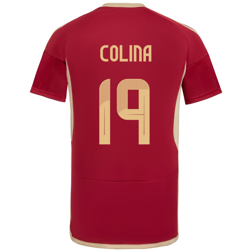 Hombre Camiseta Venezuela Junior Colina #19 Borgoña 1ª Equipación 24-26 La Camisa