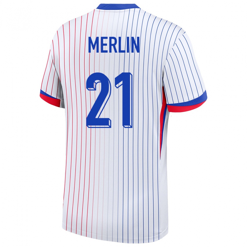 Hombre Camiseta Francia Quentin Merlin #21 Blanco 2ª Equipación 24-26 La Camisa