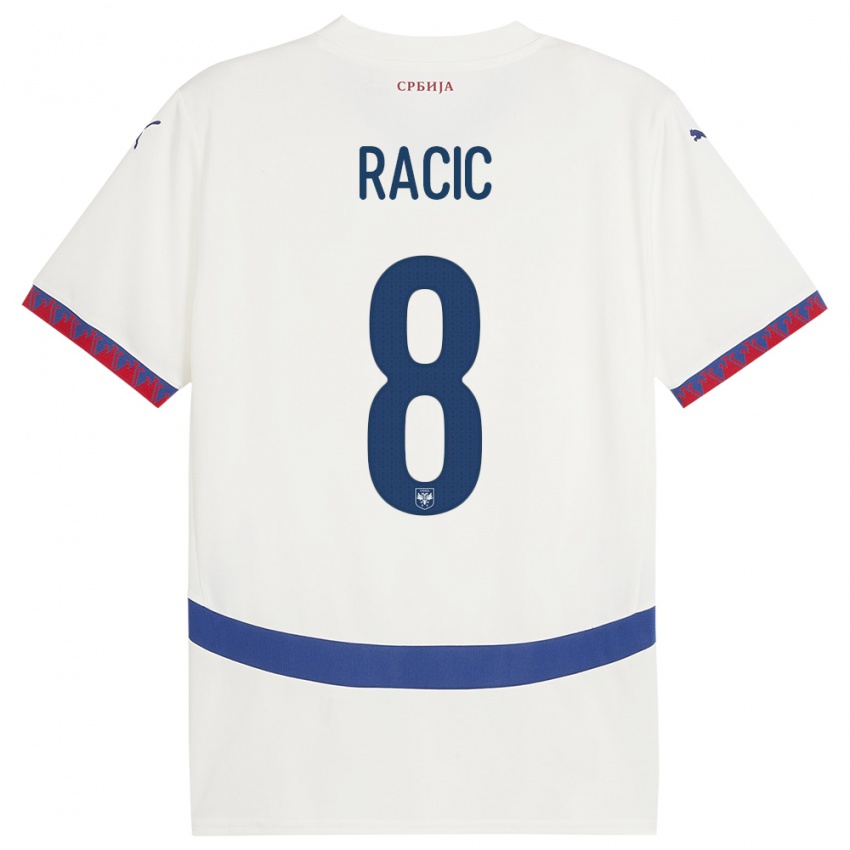 Hombre Camiseta Serbia Uros Racic #8 Blanco 2ª Equipación 24-26 La Camisa