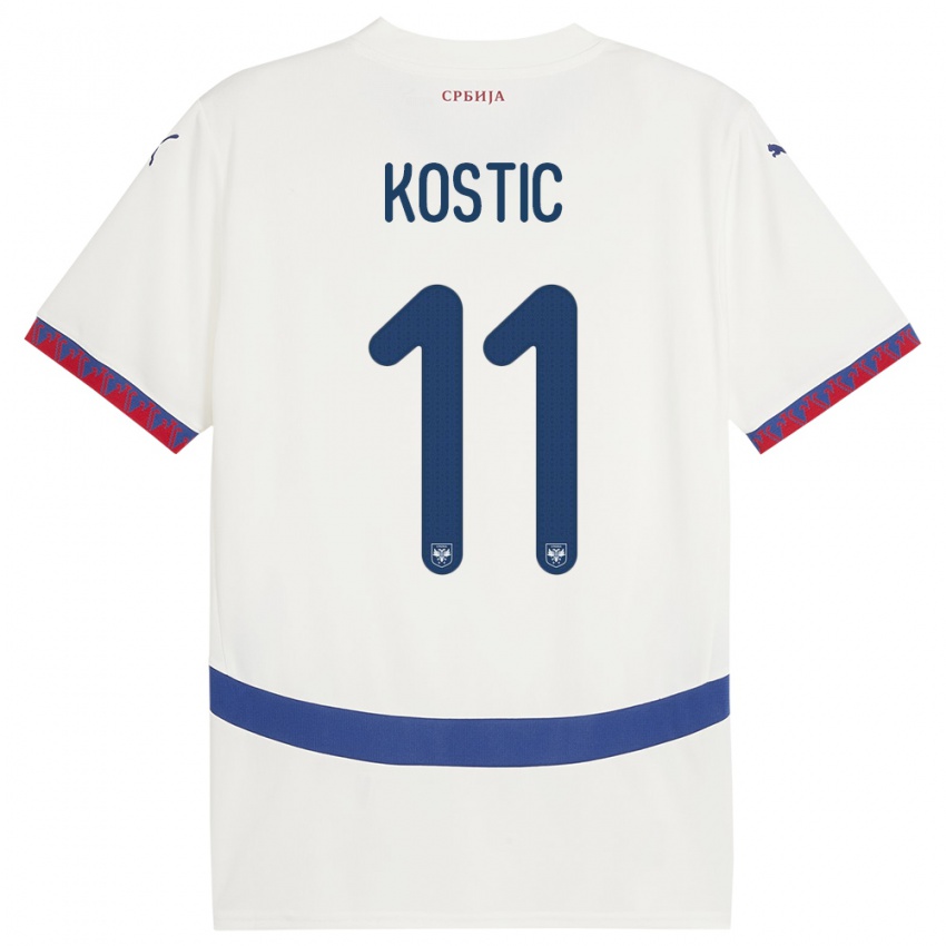 Hombre Camiseta Serbia Filip Kostic #11 Blanco 2ª Equipación 24-26 La Camisa