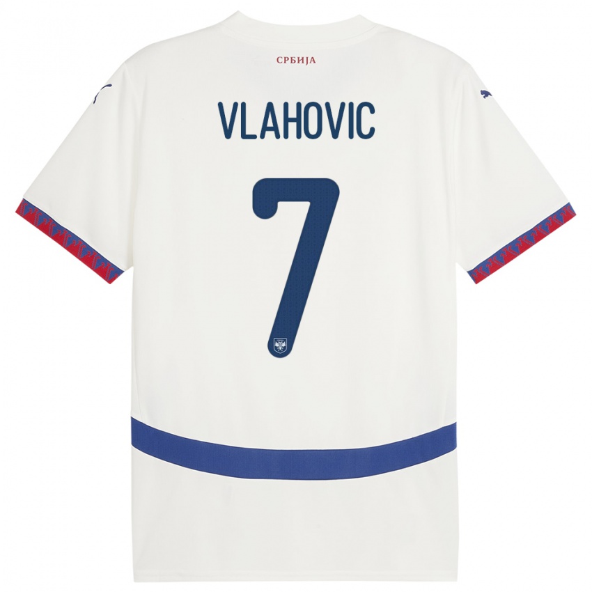 Hombre Camiseta Serbia Dusan Vlahovic #7 Blanco 2ª Equipación 24-26 La Camisa