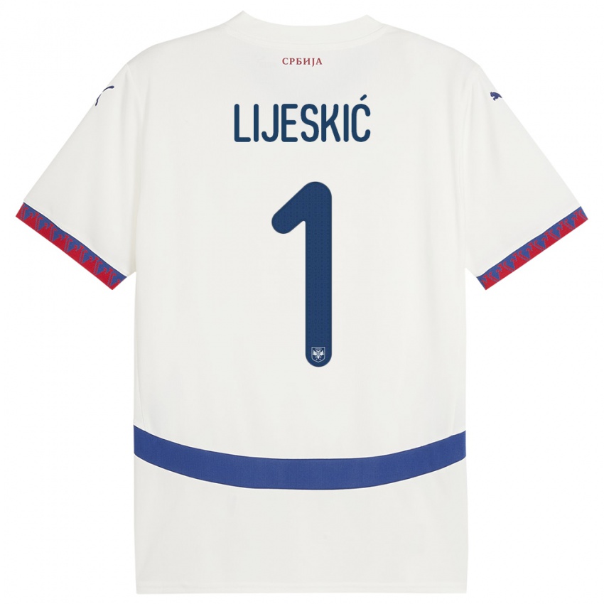 Hombre Camiseta Serbia Luka Lijeskic #1 Blanco 2ª Equipación 24-26 La Camisa