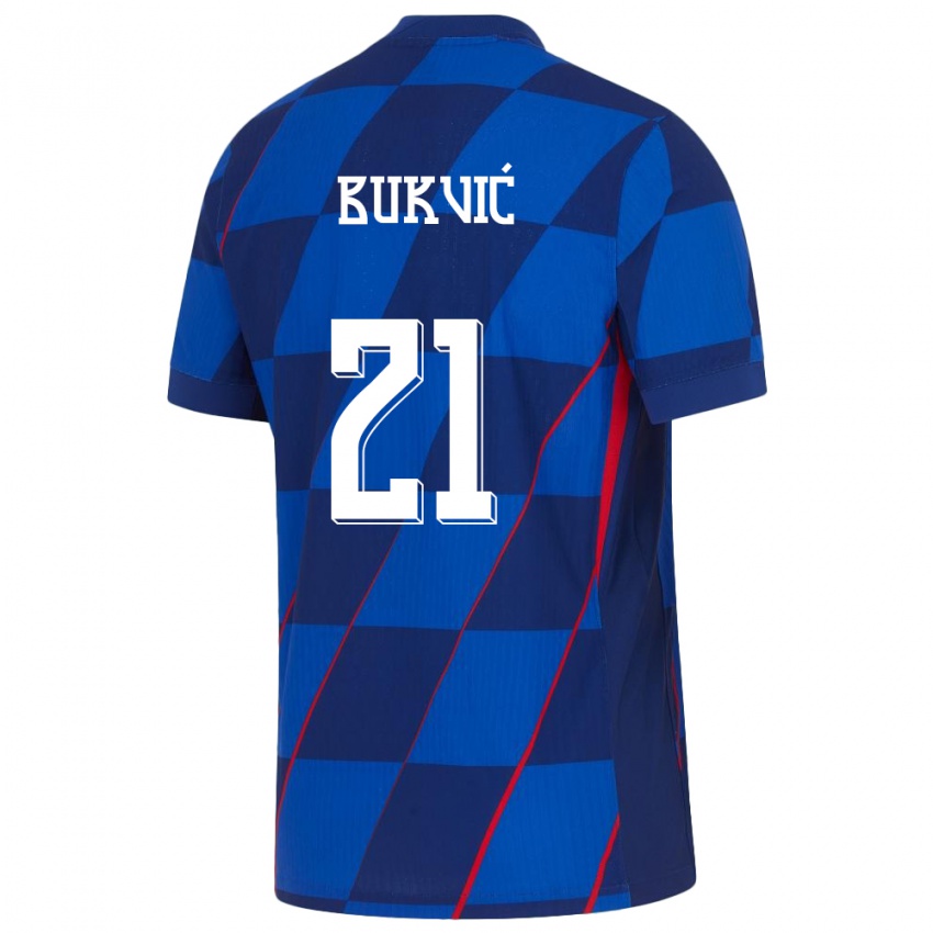 Hombre Camiseta Croacia Domagoj Bukvic #21 Azul 2ª Equipación 24-26 La Camisa