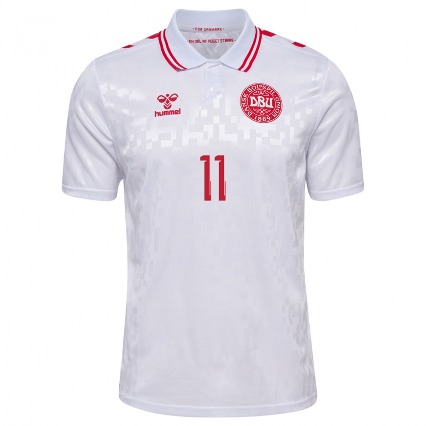 Hombre Camiseta Dinamarca Katrine Veje #11 Blanco 2ª Equipación 24-26 La Camisa