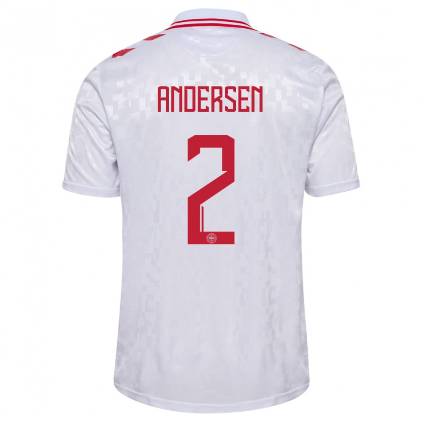 Hombre Camiseta Dinamarca Joachim Andersen #2 Blanco 2ª Equipación 24-26 La Camisa