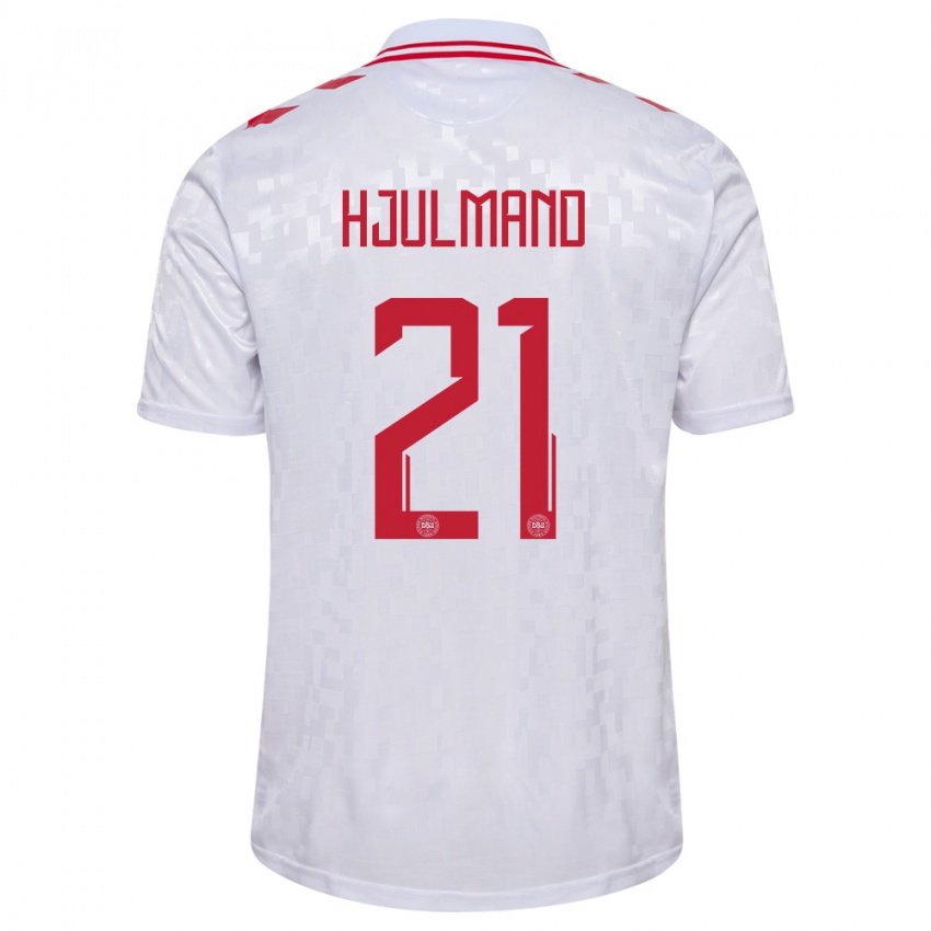 Hombre Camiseta Dinamarca Morten Hjulmand #21 Blanco 2ª Equipación 24-26 La Camisa