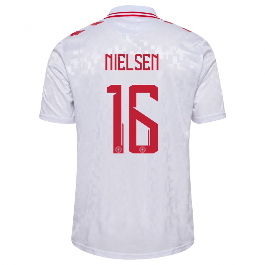 Hombre Camiseta Dinamarca Magnus Nielsen #16 Blanco 2ª Equipación 24-26 La Camisa