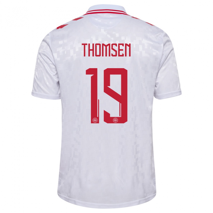 Hombre Camiseta Dinamarca Janni Thomsen #19 Blanco 2ª Equipación 24-26 La Camisa