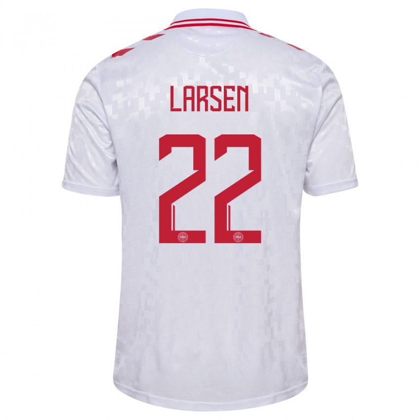 Hombre Camiseta Dinamarca Kathrine Larsen #22 Blanco 2ª Equipación 24-26 La Camisa