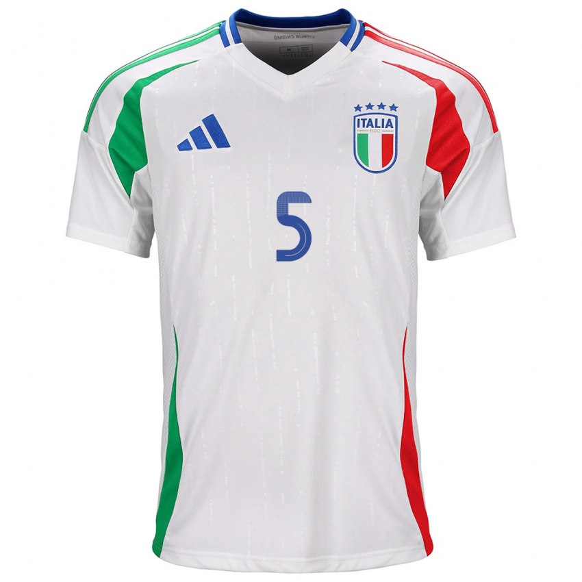 Hombre Camiseta Italia Riccardo Calafiori #5 Blanco 2ª Equipación 24-26 La Camisa