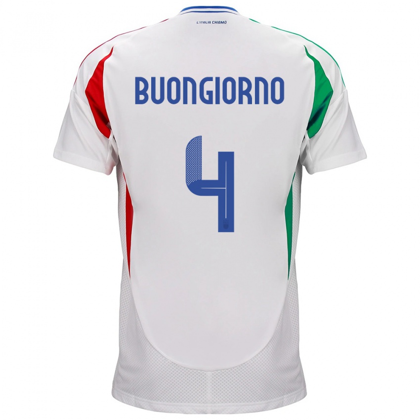 Hombre Camiseta Italia Alessandro Buongiorno #4 Blanco 2ª Equipación 24-26 La Camisa