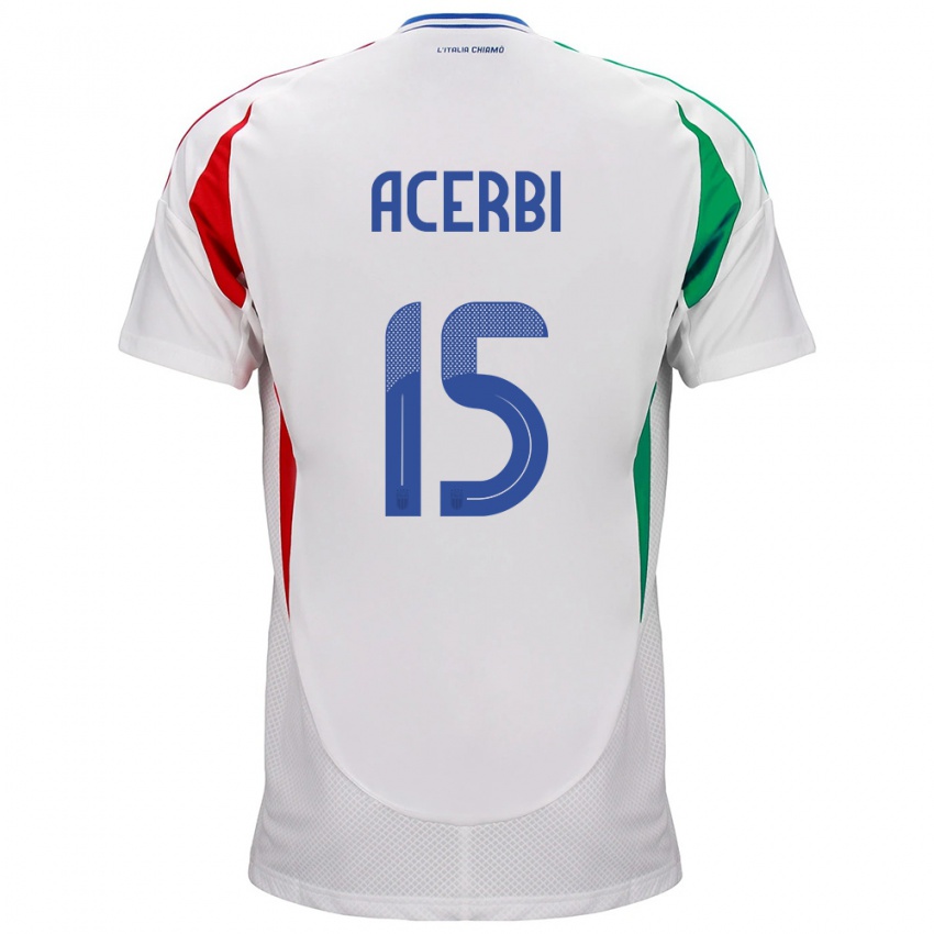 Hombre Camiseta Italia Francesco Acerbi #15 Blanco 2ª Equipación 24-26 La Camisa