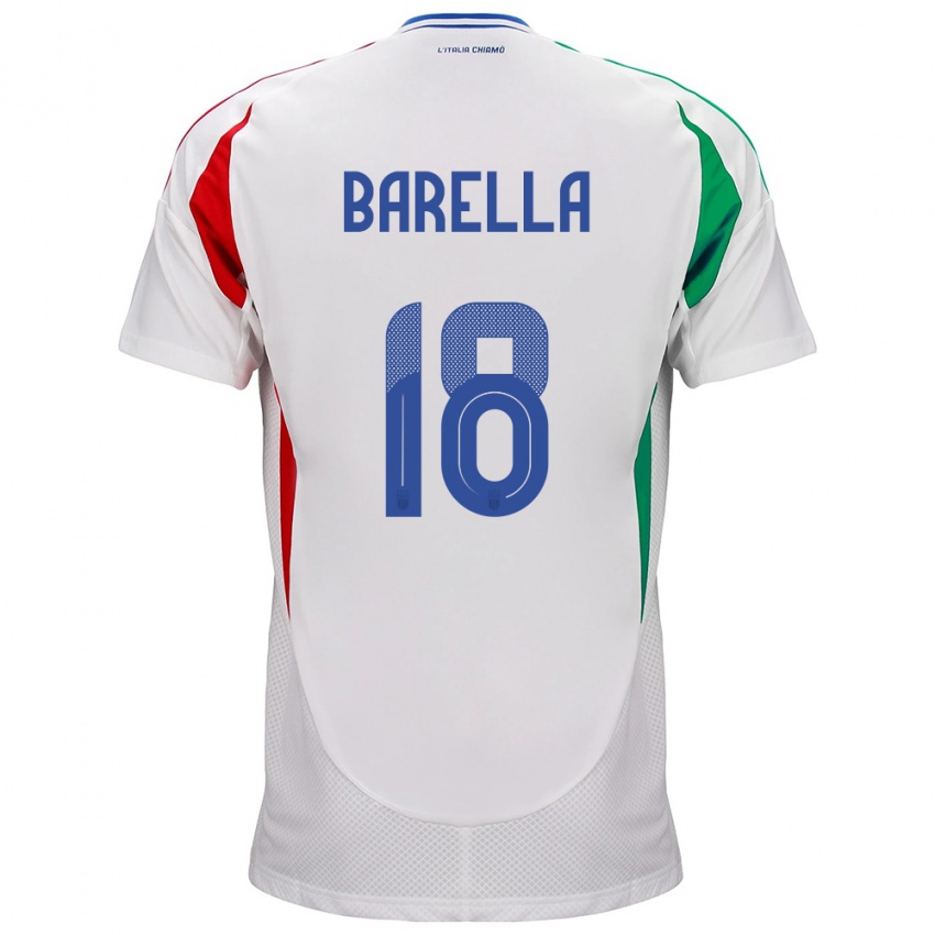 Hombre Camiseta Italia Nicolò Barella #18 Blanco 2ª Equipación 24-26 La Camisa