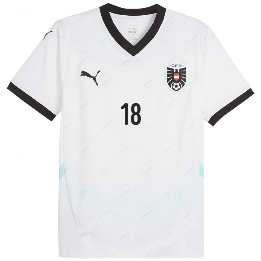 Hombre Camiseta Austria Julia Hickelsberger-Füller #18 Blanco 2ª Equipación 24-26 La Camisa