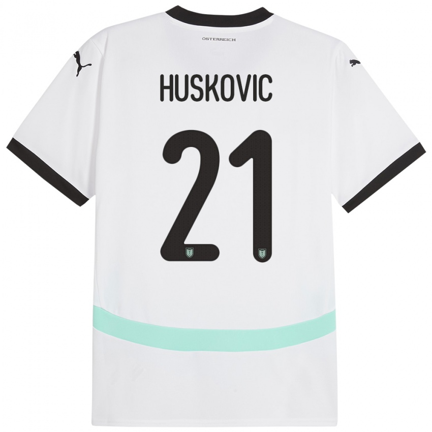 Hombre Camiseta Austria Muharem Huskovic #21 Blanco 2ª Equipación 24-26 La Camisa