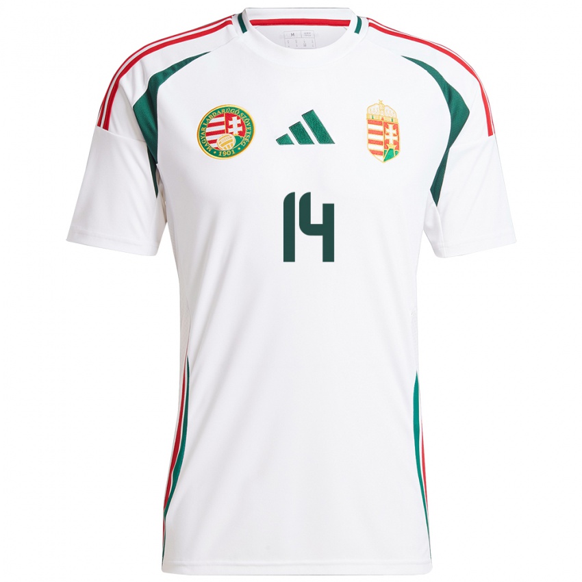 Hombre Camiseta Hungría Bendegúz Bolla #14 Blanco 2ª Equipación 24-26 La Camisa